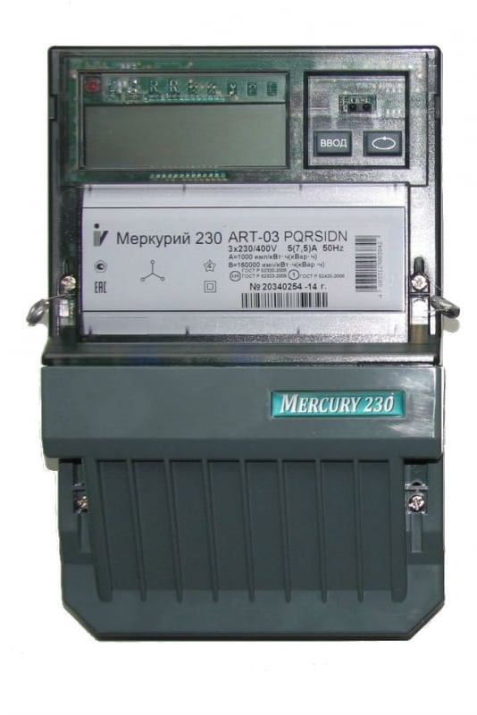 Счетчик трёхфазный многотарифный МЕРКУРИЙ 230 ART 03 PQRSIDN Счетчики электроэнергии